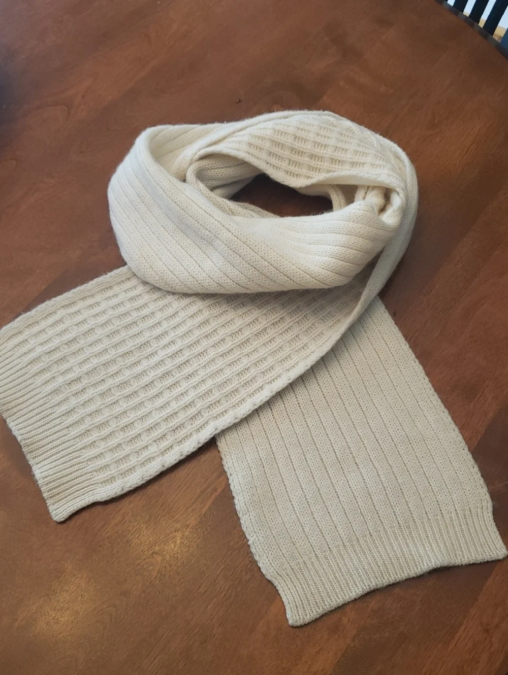 Cream Two-sided Weave  Knit Scarf - Waffle & Ribbed